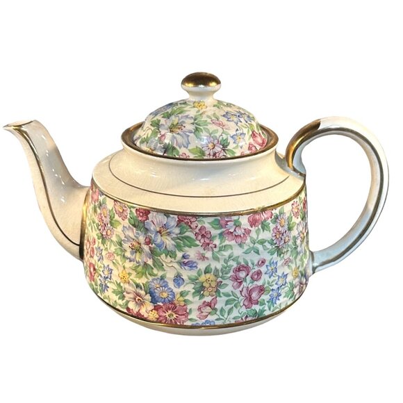 Sadler Chintz made in England Floral Teapot With Lid‎ #3471 Gold Trimmed - Picture 1 of 6